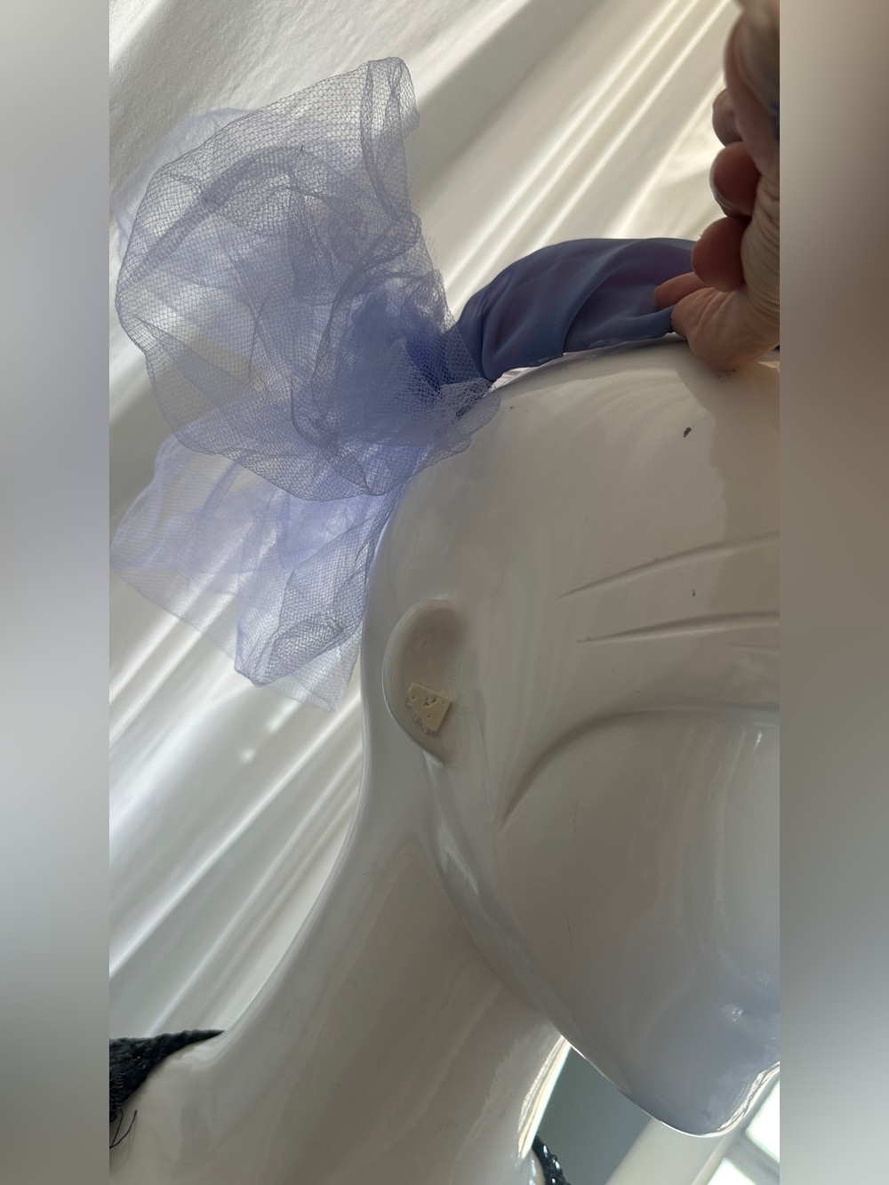 Polo or Church or costume Party fascinator Lilac color Mesh Appliqué tablet hat - Picture 14 of 16